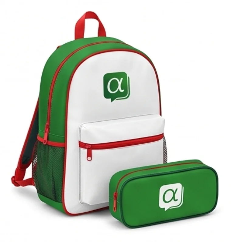 Mochila e estojo com o símbolo da Alphabc