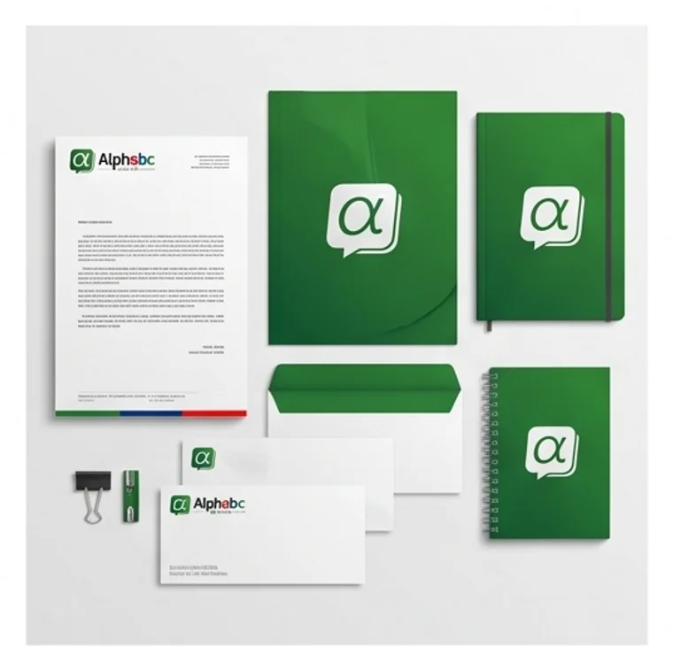 Papel timbrado, cadernos, pastas e cartão da Alphabc