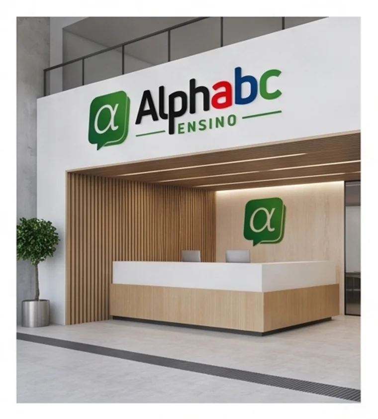 Recepção da Alphabc Ensino com a marca na parede