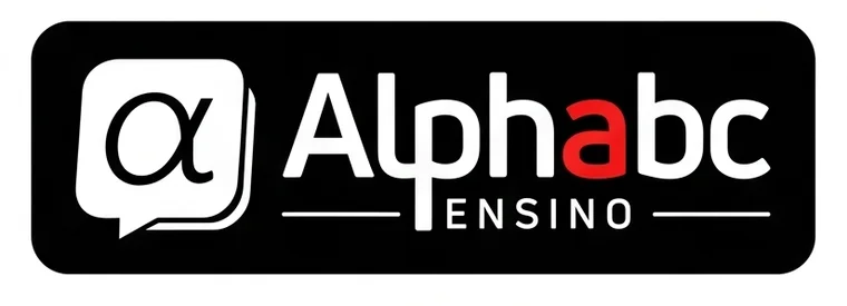 Versão negativa do logotipo da Alphabc Ensino, em branco sobre preto