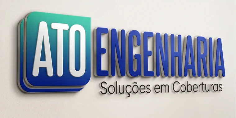 Letras em relevo do letreiro da ATO Engenharia na parede