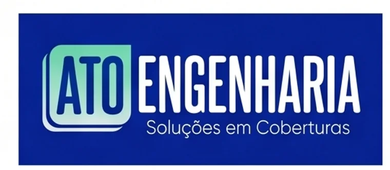Versão negativa do logotipo da ATO Engenharia, em branco sobre azul