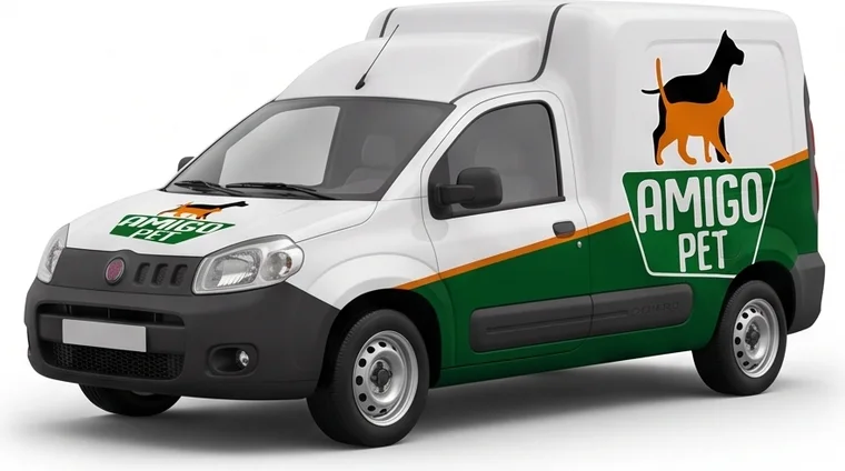 Van da Clínica Amigo Pet com a marca aplicada na lateral