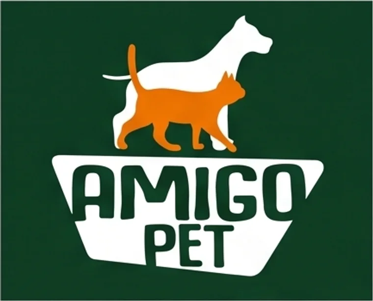 Versão negativa do logotipo da Clínica Amigo Pet, em branco sobre verde