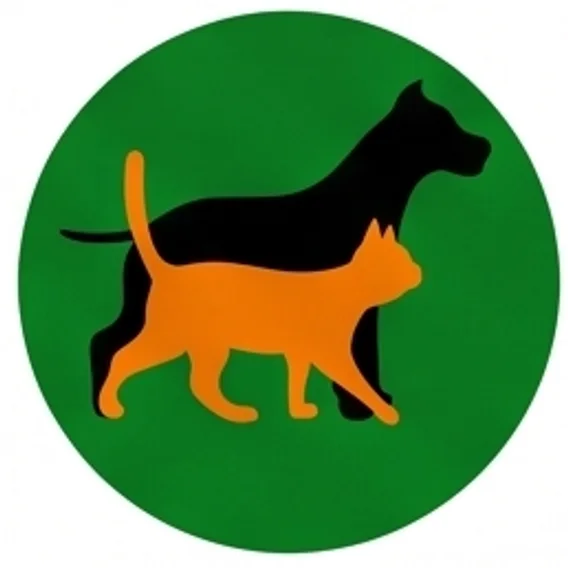 Símbolo da Clínica Amigo Pet, o cão e o gato no círculo verde