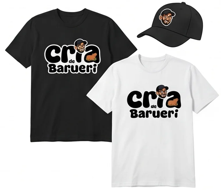 Camisetas e boné com a marca Cria de Barueri