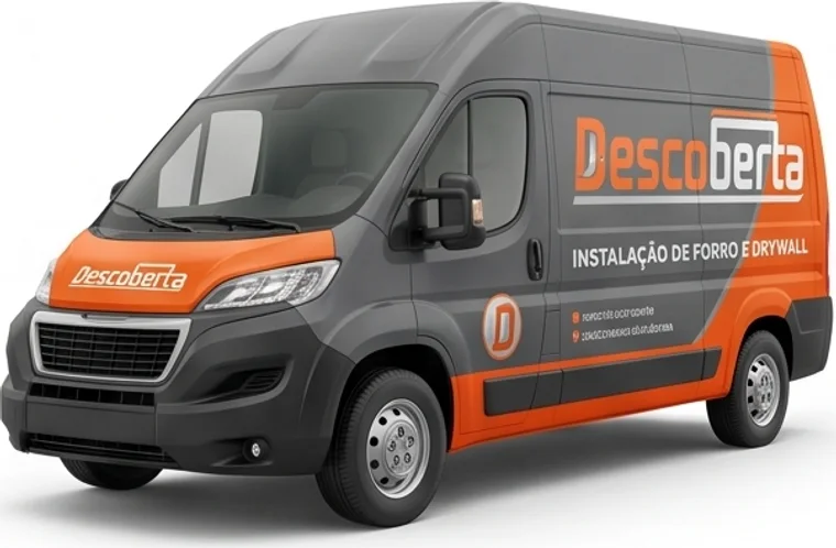 Van da Descoberta com a marca e os serviços na lateral