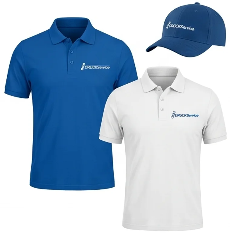 Camisas polo e boné com a marca DruckService