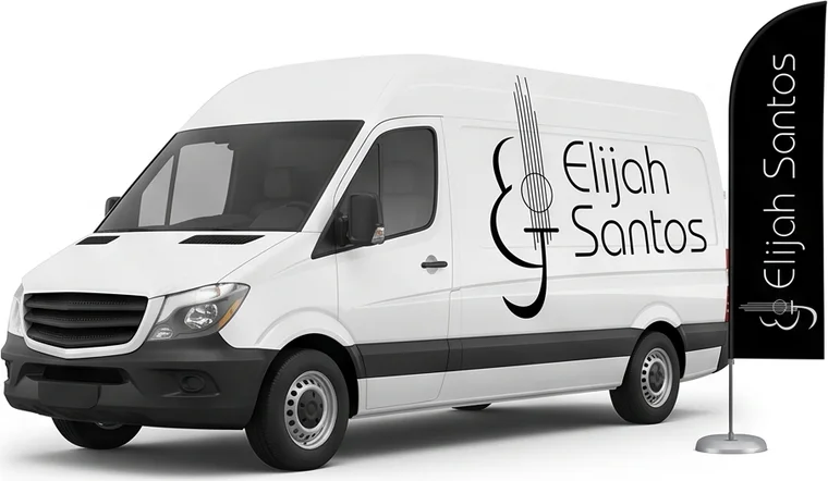 Van e wind banner com a marca de Elijah Santos