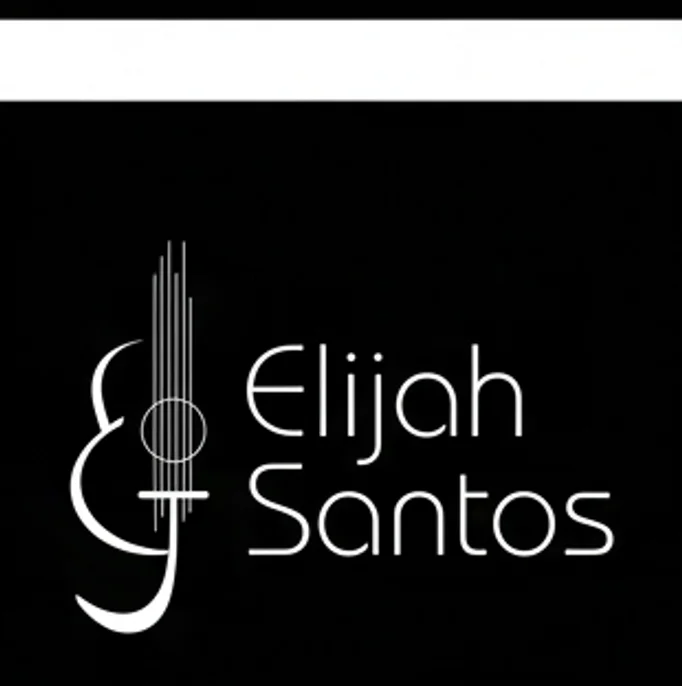 Versão empilhada do logotipo de Elijah Santos, em branco sobre preto