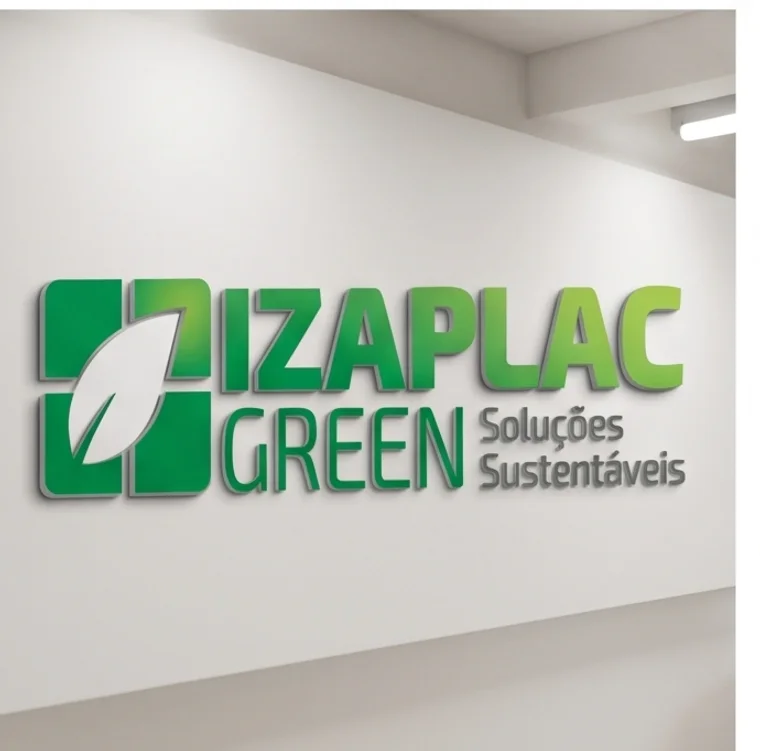 A marca Izaplac Green aplicada na parede, em relevo