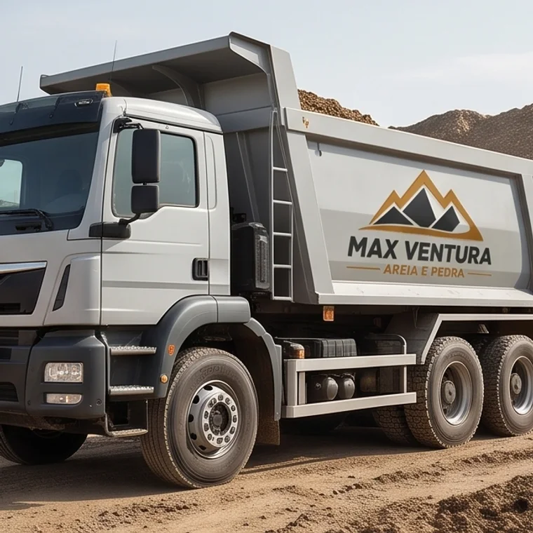 Caminhão caçamba da Max Ventura com a marca aplicada