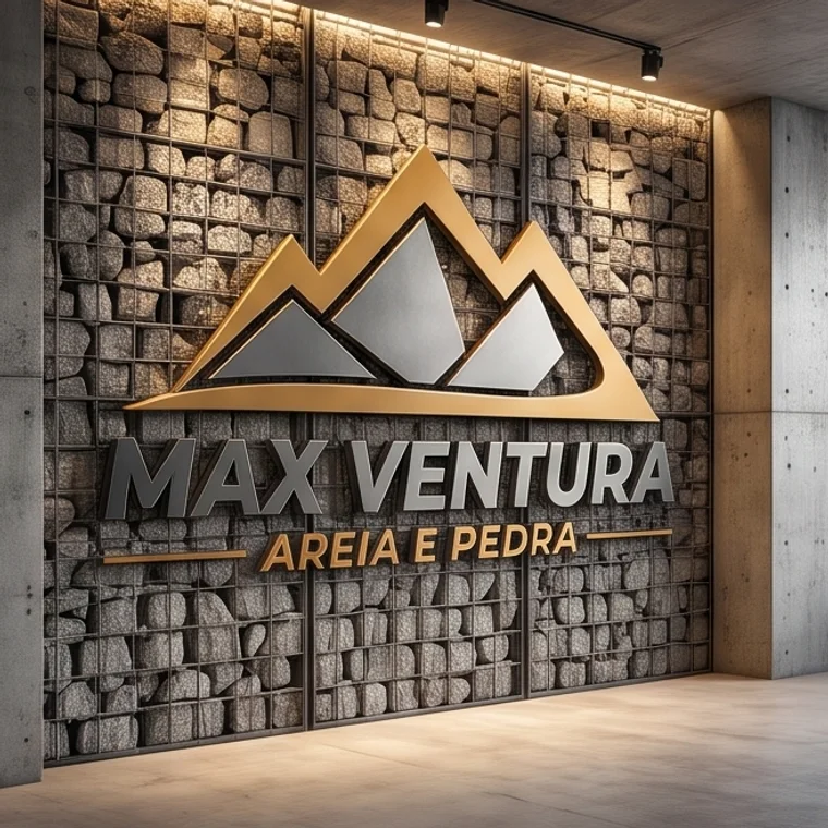 Logotipo da Max Ventura em muro de gabião
