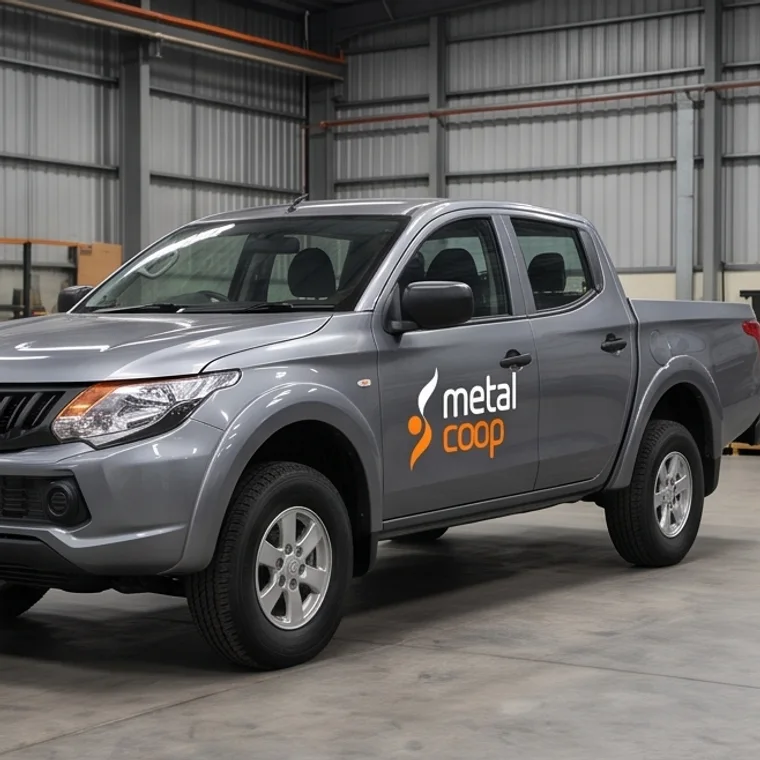 Picape da Metalcoop com a marca na lateral