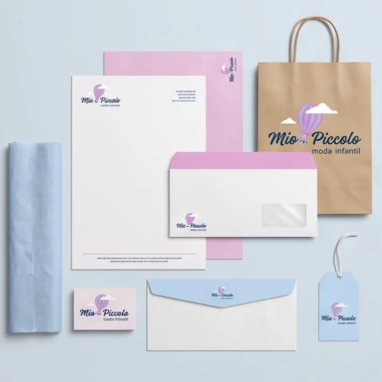 Papelaria da Mio Piccolo — timbrado, sacola e tag