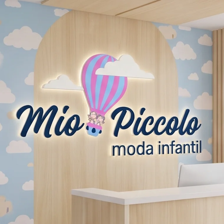 Logotipo principal da Mio Piccolo, com o balão e a assinatura