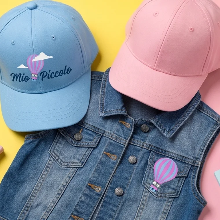Bonés e roupas com a marca Mio Piccolo