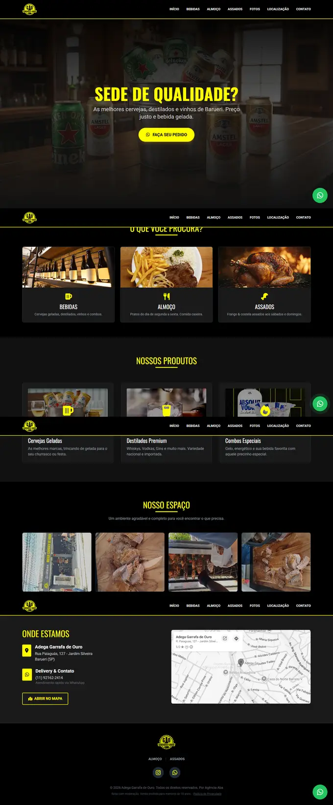 Site da Adega Garrafa de Ouro desenvolvido pela Agência Aba