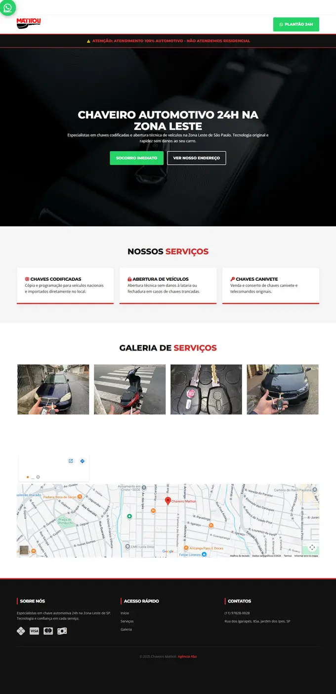 Site da Chaveiro Mattioli desenvolvido pela Agência Aba