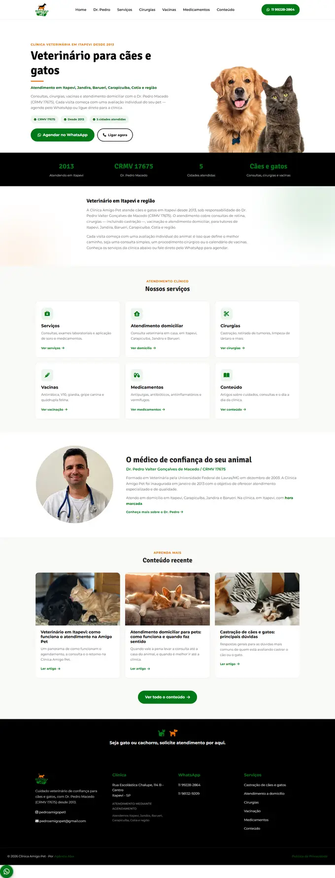 Site da Clínica Amigo Pet desenvolvido pela Agência Aba