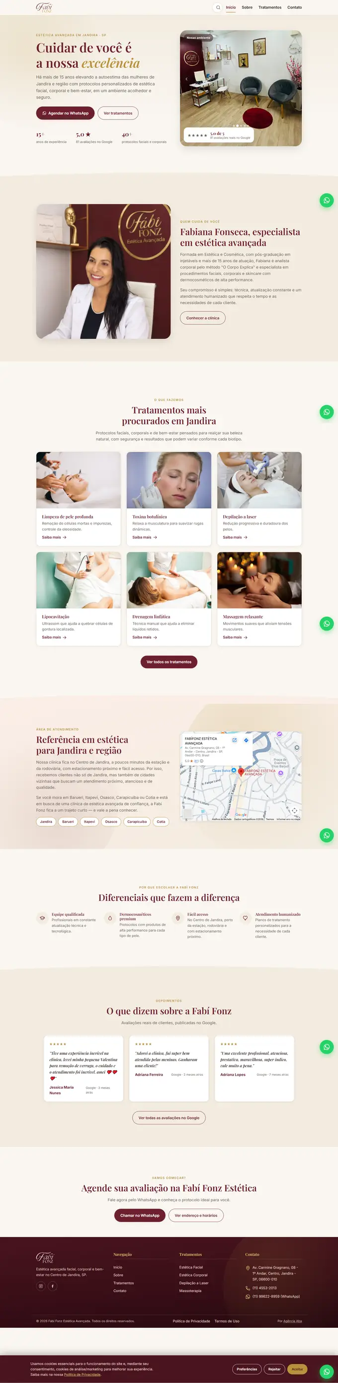 Site da Fabí Fonz Estética desenvolvido pela Agência Aba