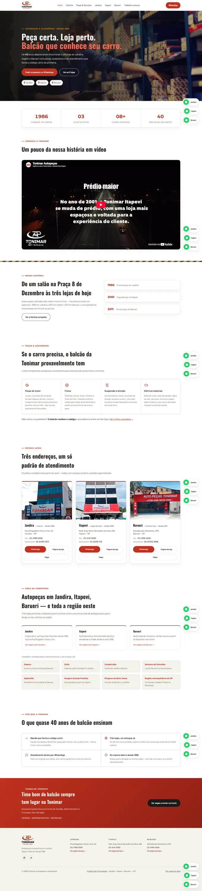 Site da Tonimar Autopeças desenvolvido pela Agência Aba