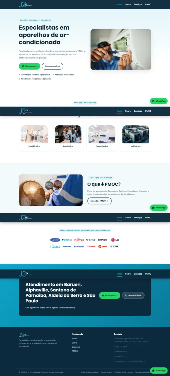 Site da JC Ar Condicionado desenvolvido pela Agência Aba