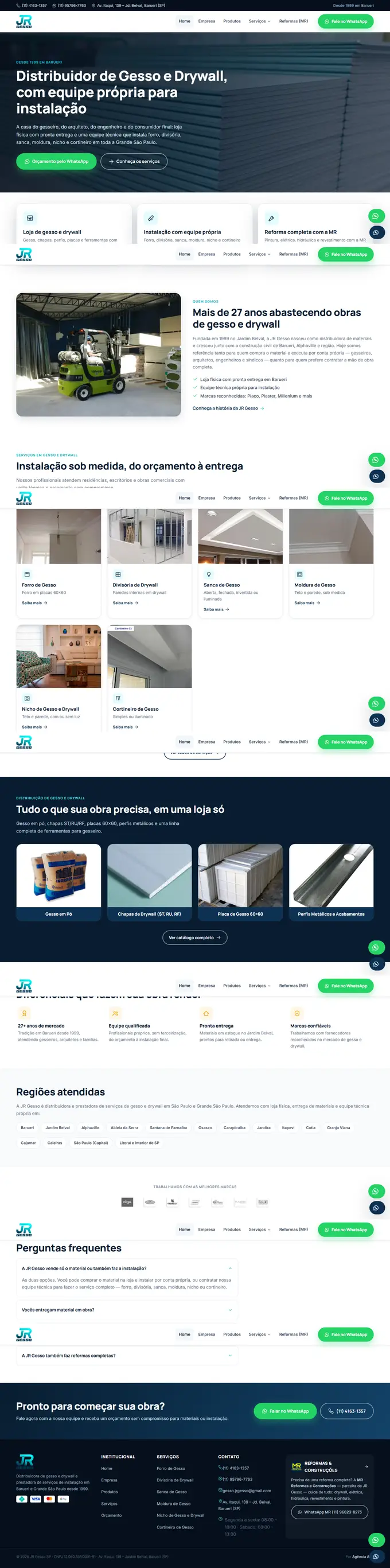 Site da JR Gesso SP desenvolvido pela Agência Aba
