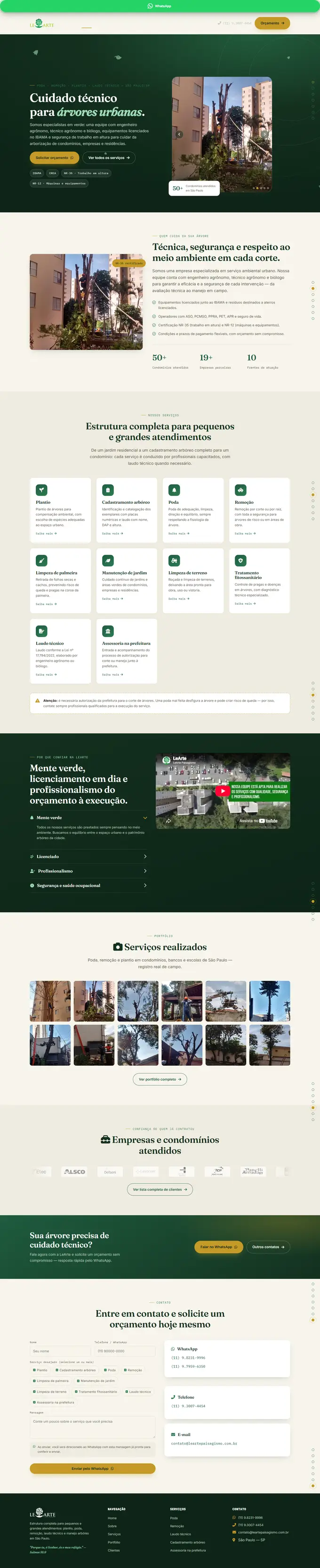 Site da LeArte Podas e Remoções desenvolvido pela Agência Aba