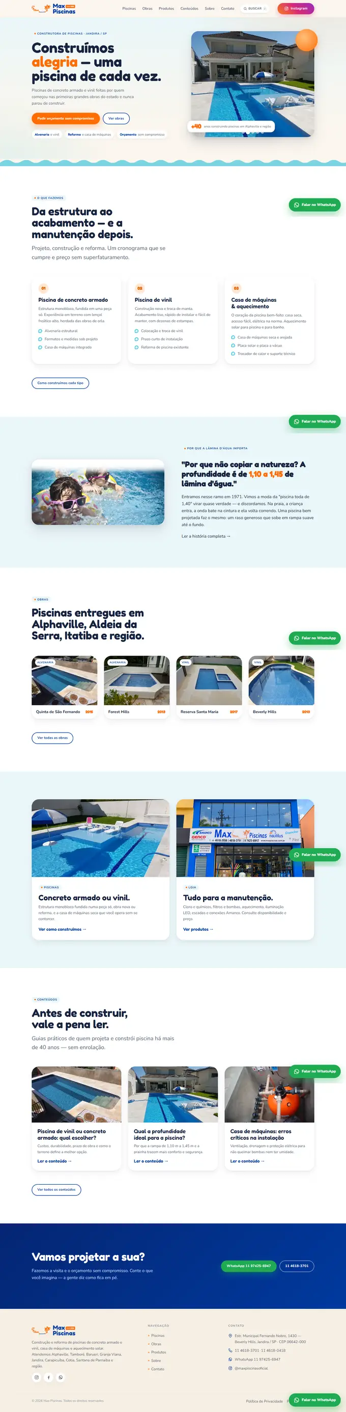 Site da Max Piscinas desenvolvido pela Agência Aba