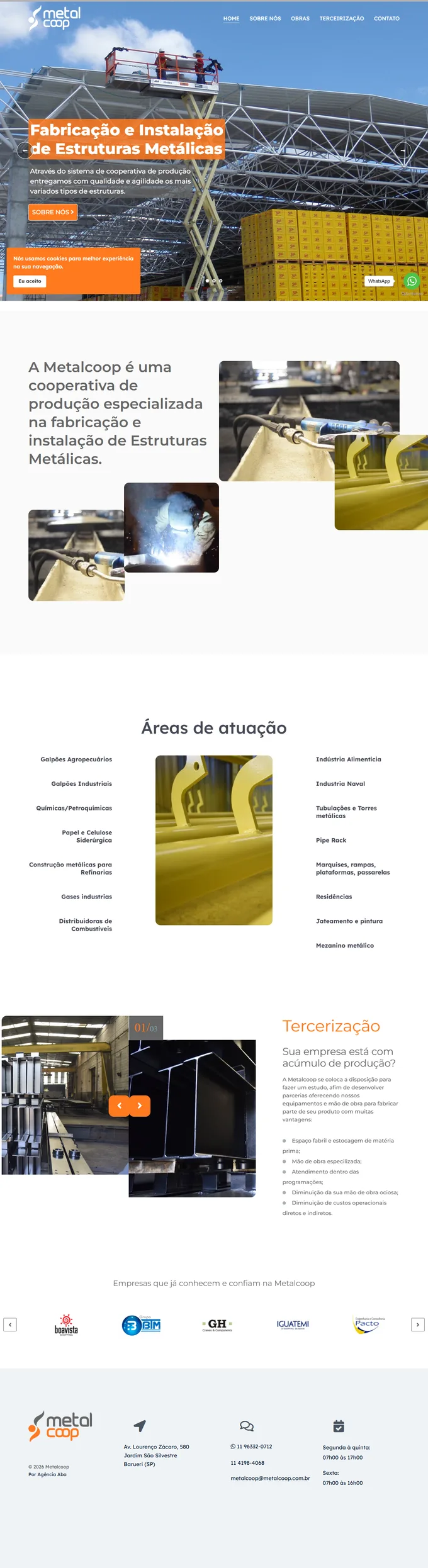 Página inicial do site da Metalcoop desenvolvido pela Agência Aba