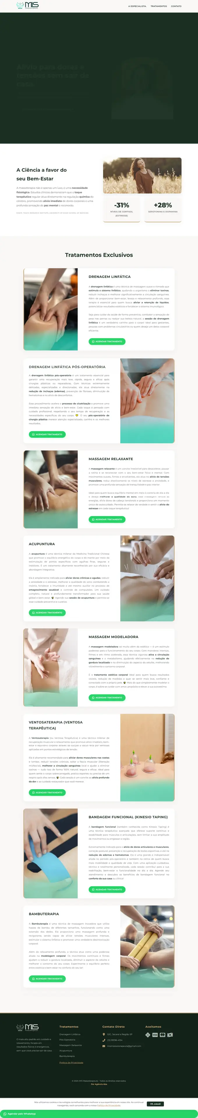 Site da MIS Massoterapeuta desenvolvido pela Agência Aba