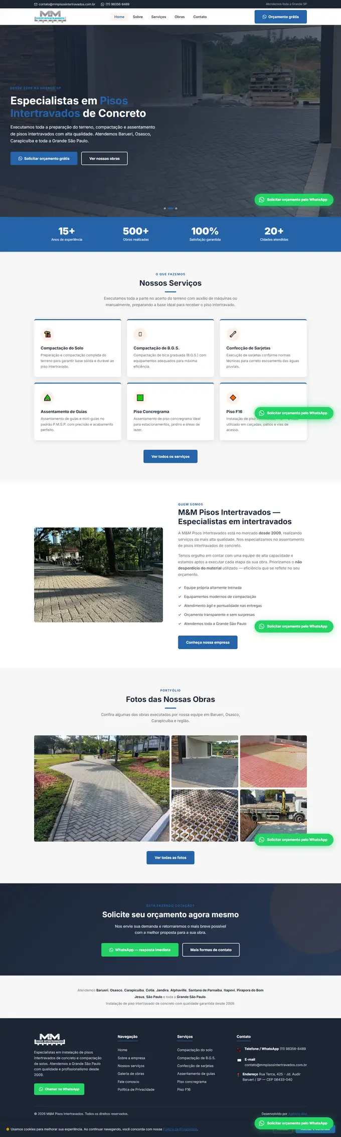 Site da M&M Pisos Intertravados desenvolvido pela Agência Aba