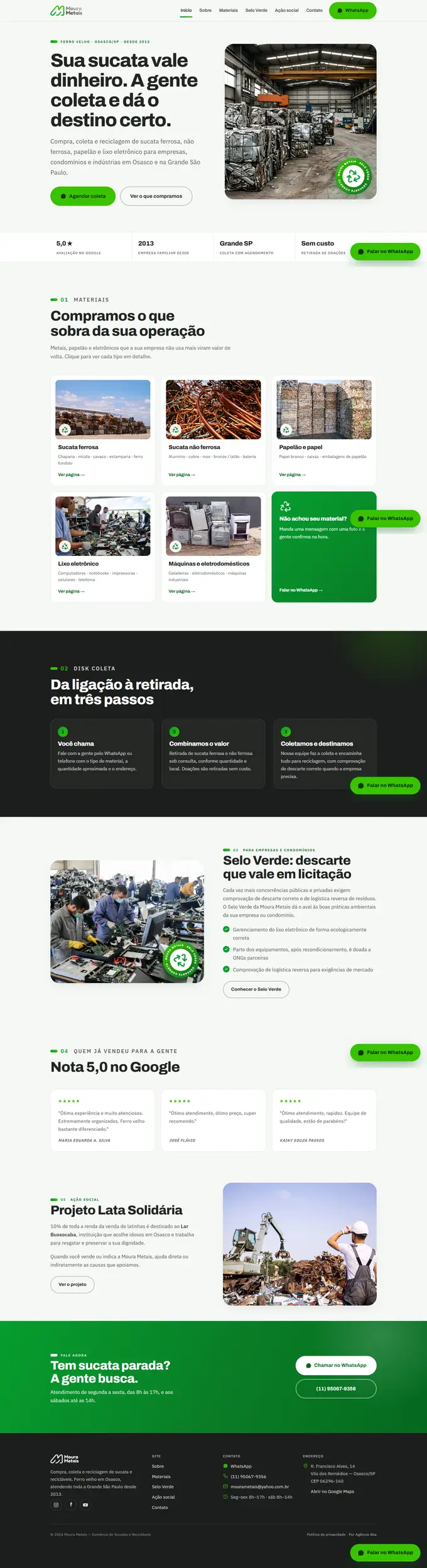 Site da Moura Metais desenvolvido pela Agência Aba