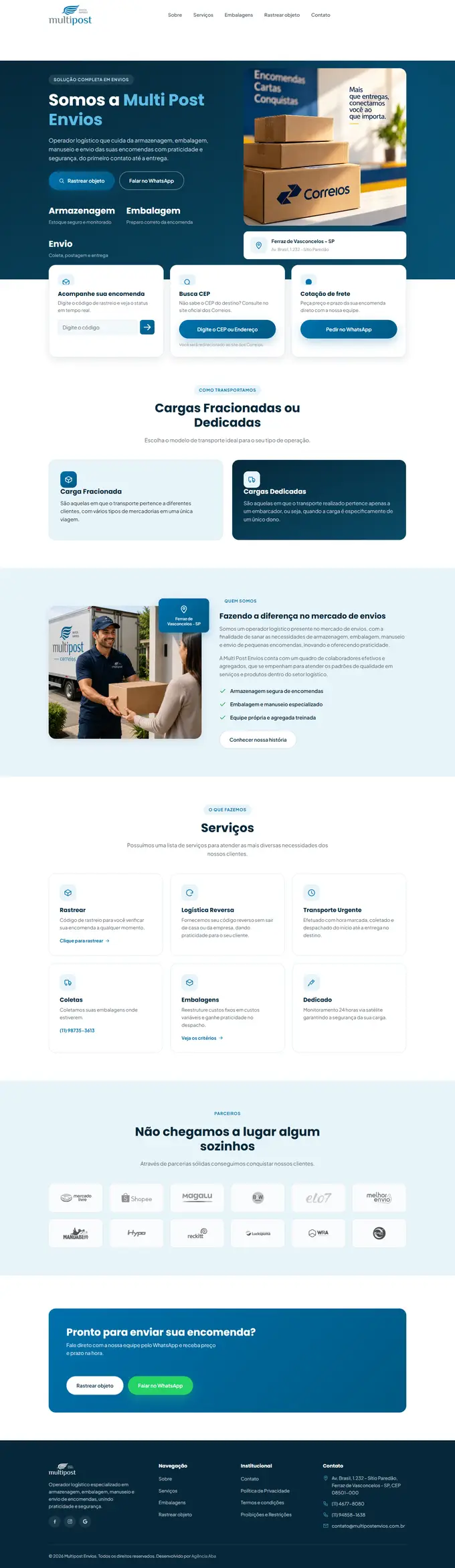 Site da Multi Post Envios desenvolvido pela Agência Aba