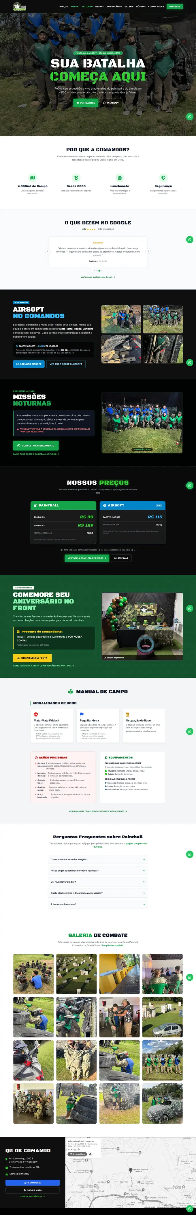 Site da Paintball Comandos desenvolvido pela Agência Aba