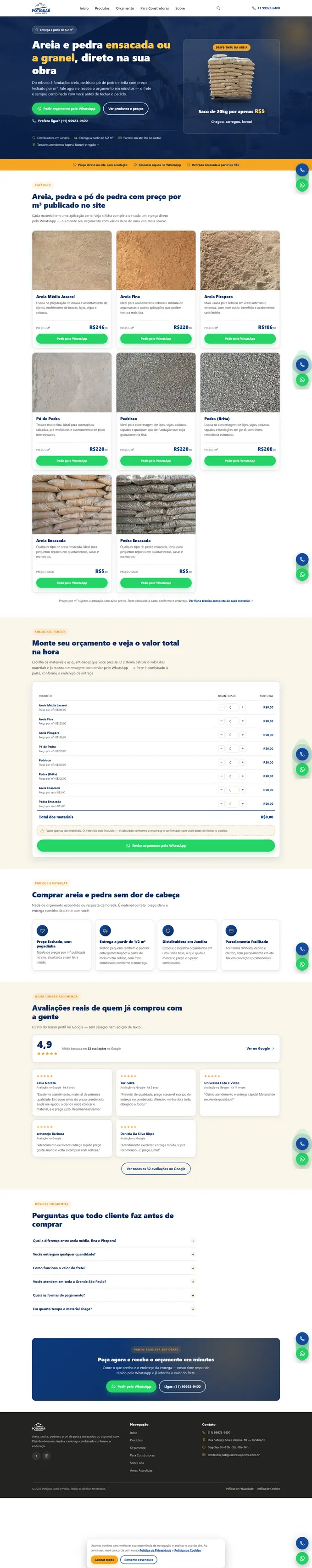 Site da Potiguar Areia e Pedra desenvolvido pela Agência Aba