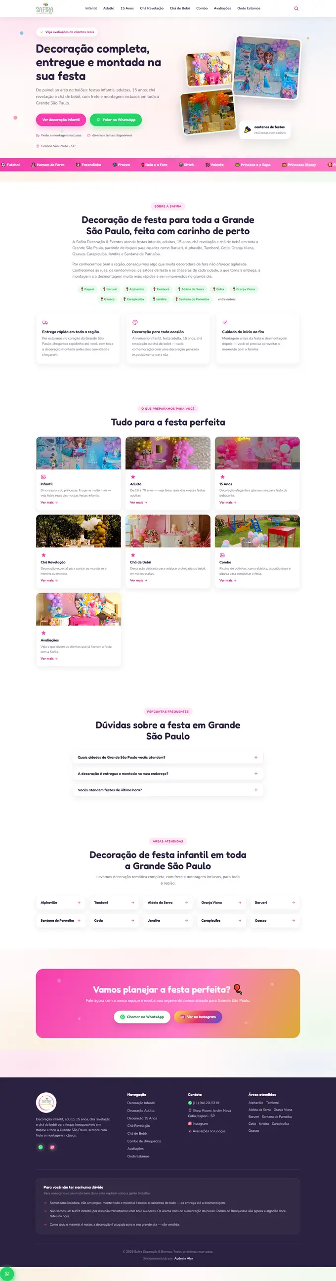 Site da Safira Decorações desenvolvido pela Agência Aba